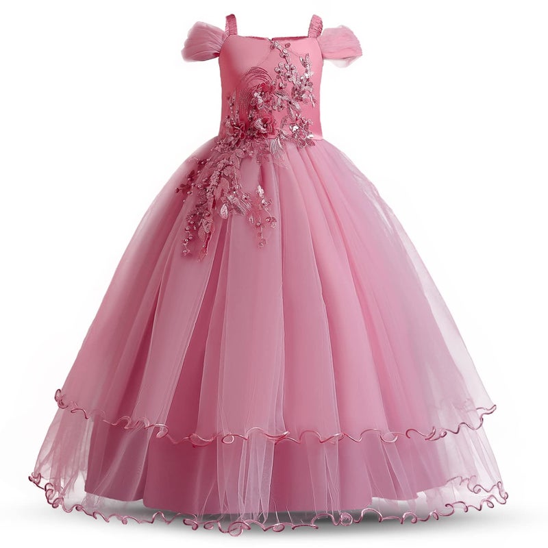 NNJXD Girl Embroidery Strapless Shoulder Lace Princess Pageant Dress Prom Ball Gown Size 8-9 Years Pink - Image 2